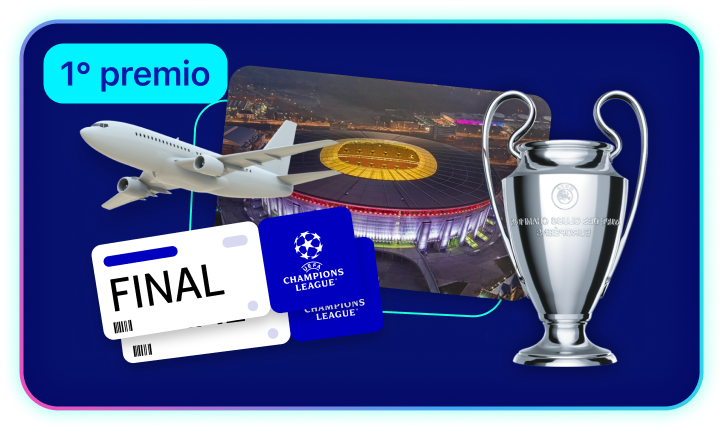 1° in classifica  2 biglietti per la finale di UEFA Champions League 27/28 con soggiorno e volo(per due persone) presso la sede dell'evento + Trofeo 1° classificato